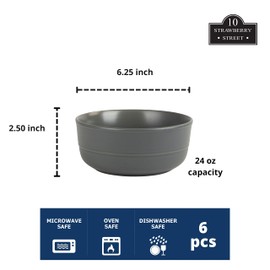 Double Line 6.25"/24 oz Cereal Bowl, Set of 6, Matte Gray