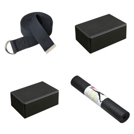 Hello Fit Yoga Starter Kit - Yoga Mat, Strap, Blocks (Black)