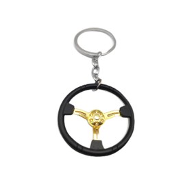 IZROLO Keychain decoration 3D steering wheel shape vehicle keychain pendant practical backpack car key (Golden)
