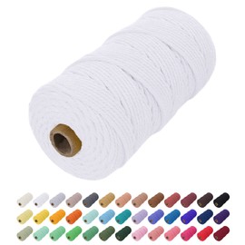 Uiopa Macrame Yarn 2 mm x 200 m, Cotton Cord Coloured Cotton Yarn Braided Cotton Rope, Natural Cotton Cord for Wall Hanging, Curtain, Dream Catcher, Hanging Plant, Decoration (White)
