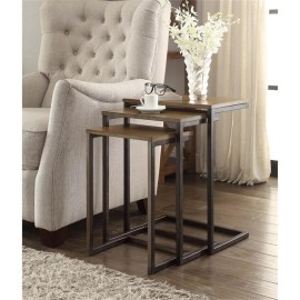 Carolina Classics Astrid Nesting Table in Harvest Oak and Aged Iron