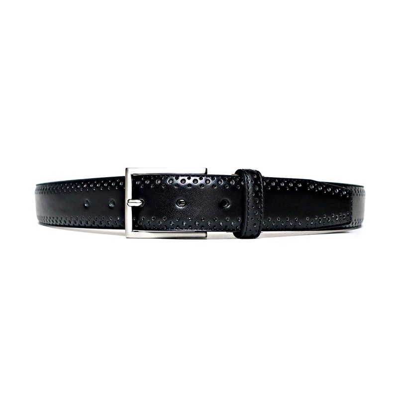 KIETH Men's Belt, Antique Style Punched Leather, Black, 1.3 inches