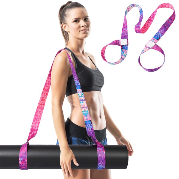 FDKJOK Yoga Mat Carrying Strap Sling, Adjustable Loops Yoga Matt Carrier, Fitness Stretching Strap for Carrying All Mat Sizes, 170cm x 3.8cm(Colorful)
