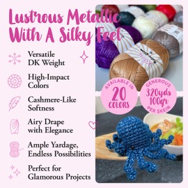 KnitPal Retro-Glam Metallic Sparkle Yarn, Sheen, Soft, Shiny for Knitting and Crocheting, Bulk Size 4 Skeins, 1280yds/400g, #3 DK Weight (Metallic Red)