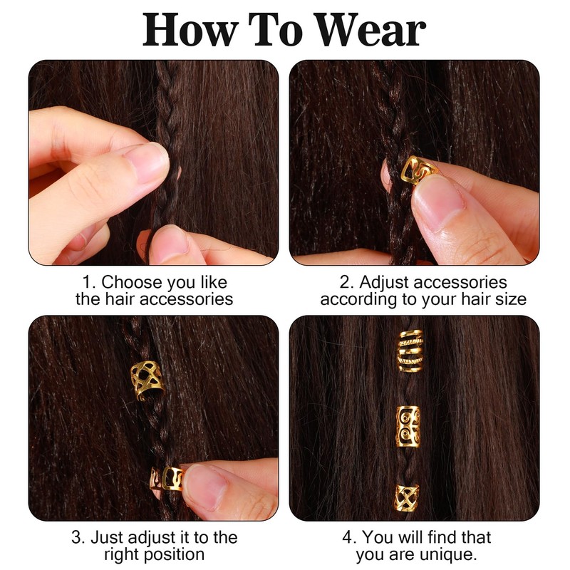 290Pcs Gold Hair Cuffs, Metal Adjustable Hair Charm Gold Clips