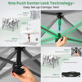 COBIZI 10x10 Pop Up Canopy One Push Party Tent with Air Vent Waterproof Commercial Outdoor Patio Gazebo for Parties Camping Shade Events Garden, 3 Adjustable Height, Carry Bag, Sandbag, Stakes, White