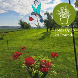 Gift Essentials Stained Glass Window Plant Hanger, Hummingbird with Red Flower, Suncatcher Plant Hook with Copper Hooks Top and Bottom for Indoor and Outdoor Use