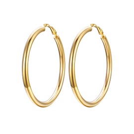 Large Gold Hoop Earrings 70mm 14K Gold Hoop Earrings for Women Hypoallergenic Trendy Chunky Clip On Earring
