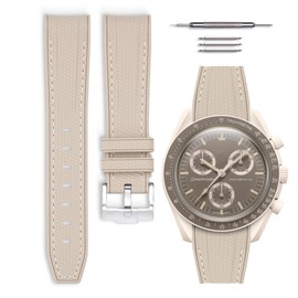 HORACE Omega x Swatch MoonSwatch compatible rubber watch strap 20mm (Beige - White stitching)