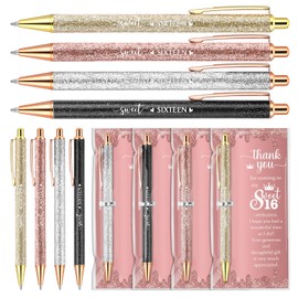 Feifeiya 50 Sets Sweet 16th Birthday Party Favors for Guests, Include Sweet Sixteen Glitter Ballpoint Pens with Thank You Cards, Thank You for Coming to My 16 Years Birthday Party Supplies (Classic)