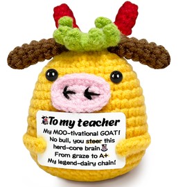Teacher Appreciation Gifts, Positive Cow Crochet Animals Teachers Day Gifts for Women, Emotional Support Gift for Teacher Appreciation Week Graduation Birthday Retirement Gift