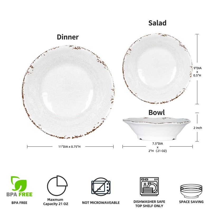 ZAROCRUS Vintage Melamine Dinnerware Sets, 18 Piece Lightweight and Unbreakable