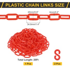 uxcell Plastic Chain Links, 1.4-Inch 25 Foot Plastic Barrier Chain Safety Chains Safety Barrier Chains with S-Hooks for Crowd Control Queue Line Fence Gate Decoration, Red