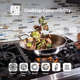 Swiss Diamond Stainless Steel 9.5" Fry Pan Premium Clad Induction Pan, Dishwasher Safe and Oven Safe