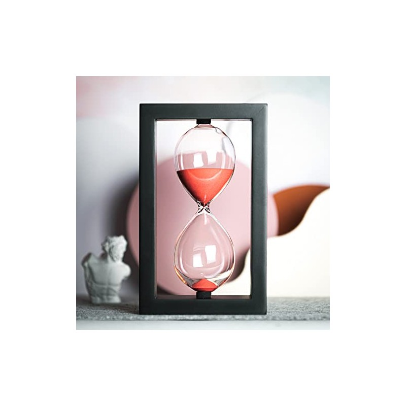 Hourglass 60 Minute Decorative Sand Timer, Black Wooden Frame Red