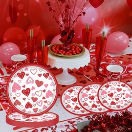 mdgfge 24Pcs Valentines Paper Plates Red Lovely Heart Love Dessert Disposable Round Paper Plates Hearts Decorative Dinner Plates for Memorial Day Wedding Party Tableware Decor Supplies