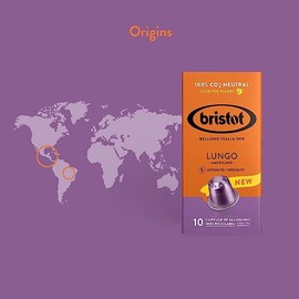 Bristot Lungo Americano Coffee Capsules – Medium Roast – Compatible with Nespresso Original Machine – 100% Recyclable Aluminum – Pack of 10