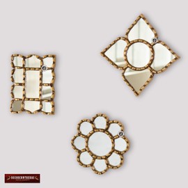 Peruvian Small Gold Mirror set of 3 for Wall decor - Accent gold wall mirror sets decorative - Peruvian Mirrors Vanity with gold leaf