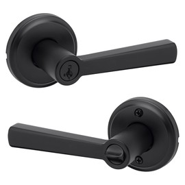 Kwikset Trafford Entry Door Handle with Lock and Key, Secure Keyed Reversible Lever Exterior, for Front Entrance and Bedrooms, Matte Black, Pick Resistant Smartkey Rekey Security and Microban