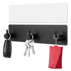 Teaaha Key Holder Wall Mount, Adhesive Organizer with 3 Stainless Steel Hooks, Decorative Key Hanger Holder Adhesive Wall Mount Organizer for Entryway, Kitchen, Bedroom, Bathroom (Black)