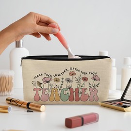 BARPERY Teacher Bag,Gifts For teacher Survival Kit,Teacher Must Haves, Retro Wildflowers Canvas Makeup Bag,Cosmetic Bag Zipper Travel Toiletry Bag