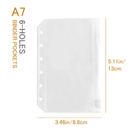 DY.2ten 10 Pack A7 Zipper Binder Pockets, Translucent 6 Hole Binder Pocket, Die Cut Pockets for A7 Notebook Binder Planner, A7 Binder Pockets, Loose Leaf Pockets