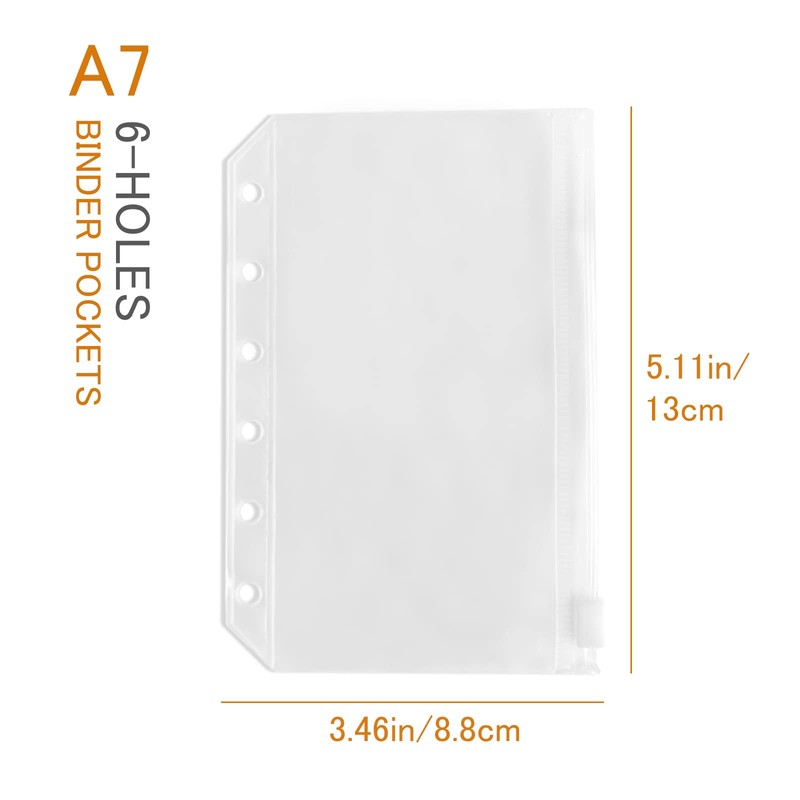 DY.2ten 10 Pack A7 Zipper Binder Pockets, Translucent 6 Hole