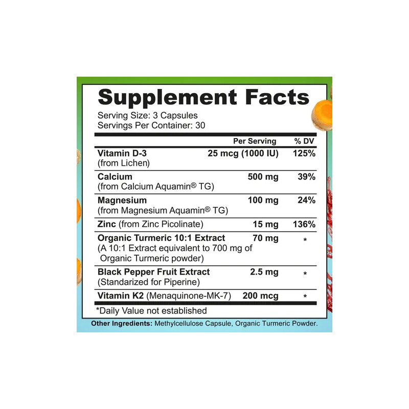 Calcio Vegetal Aquamin 500 Mg Con Magnesio Zinc 90 Capsulas