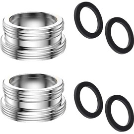 Pack of 2 Tap Adapters, M24 to M22 Male Thread Adapter Tap Silver, Metal Tap Adapter with Black Rubber Ring, for Kitchen Taps, Water Saving, Water Filter, Hoses
