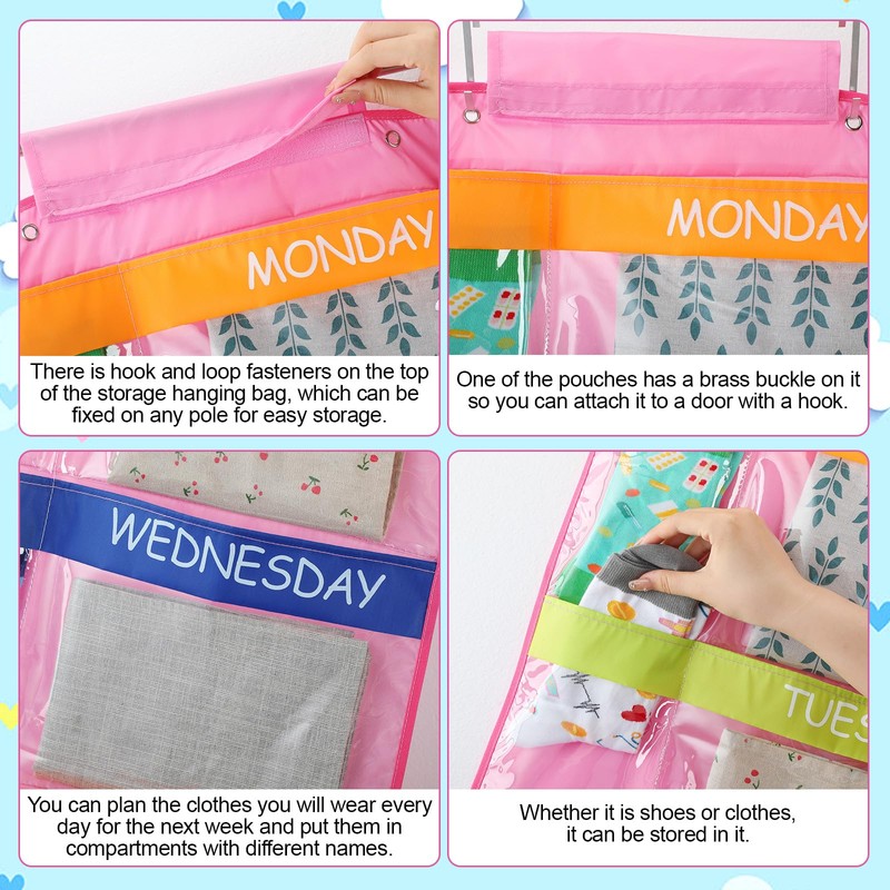 Woanger 2 Pcs Weekly Hanging Clothes Organizer for Kids 11.8