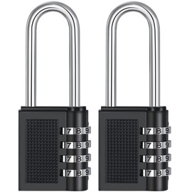 ZHEGE Padlock Long Shackle 66 mm, Lock with Combination Code, Weatherproof, 4 Digit Combination Lock Locker for Cupboard, Locker, Large Lock Outdoor Area for Tent, Basement, Outdoor (2 Pieces, Black)
