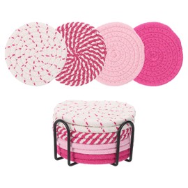sourcing map Drink Coasters with Holder, 8 Pcs 4 Inch Absorbent Coasters, Pink