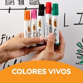 BIC, Marcador de Pizarrón, Borrado Fácil, Olor Suave, Marking, Surtido de Colores Clásicos, 4 piezas + 1 Borrador