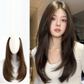 Lamedy layered cut C-curl hairpiece snap hair extensions 50cm, 1 piece, light brown / 라메디 레이어드컷 C컬 헤어피스 똑딱이 붙임머리 50cm, 1개, 라이트브라운