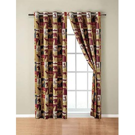 Rustic Cabin Lodge Window Treatment Grommet Curtain Set with Patchwork of Wildlife Moose Grizzly Bears Deer Buck Antlers and Southwest Tribal Patterns - Western 3 (Curtain Set)