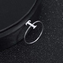 AoedeJ 925 Sterling Silver Stackable Initial Letter Rings Capital Letter Ring Charm Initial Band for Women (T, 6)