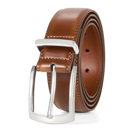 JasGood Men's Leather Belt Classic Leather Belt for Men Jean Business Suit Belt Men's Leather with Pin Buckle 33 mm Wide, brown