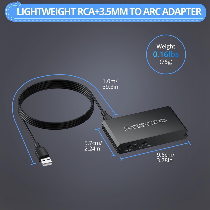 CAMWAY Analog to Digital Audio Converter - 3.5mm to ARC,