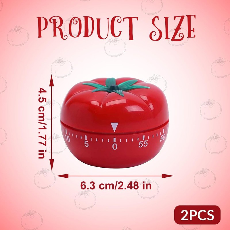 2 Pcs Cute Pomodoro Timer, Kitchen Timer, Count Down Alarm