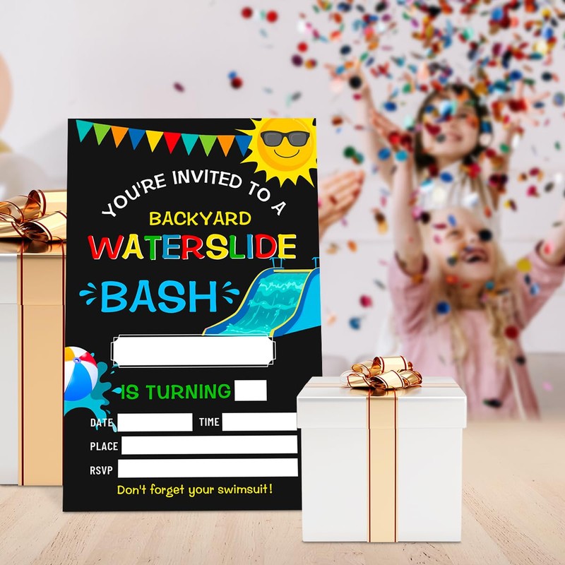 Water Slide Birthday Invitations for Boys with Envelopes, Bash Invites