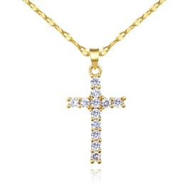 Gold Cross Necklaces for Women - 18K Gold Plated Cubic Zirconia Cross Pendants for Women Dainty Cross Necklace