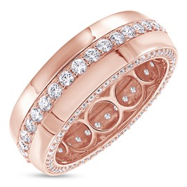 Wishrocks Men’s Eternity Wedding Band Lab Created Moissanite In 14K Rose Gold Plated Sterling Silver Stackable Comfort Fit Anniversary or Engagement Ring, 1.50 CTTW Size 9.5