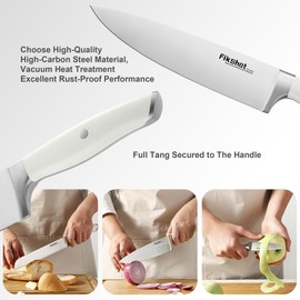 Knives Set for Kitchen, FIKSHOT 14PCS Kitchen Knife Set with Block, High Carbon Stainless Steel Full Tang Knife Sets Razor-Sharp Blade Professional Chef's Knife for Housewarming (WHITE)