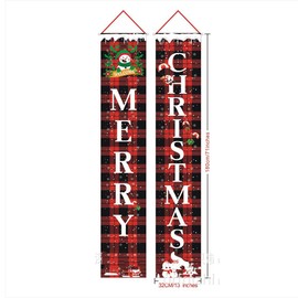 Merry Christmas Banners,Christmas Santa Porch Sign Decorations Welcome Red Xmas Yard Sign Hanging Flag for New Year Outdoor Indoor Home Wall Door Holiday Party Decor (Red, 71"×12")