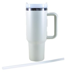 Kögler 13121 - Tazza Termica con Cannuccia e Manico, 1200 ml, Tazza isolata a Doppia Parete in Acciaio Inox e plastica, Tazza da caffè Riutilizzabile in Bianco Guscio d'uovo