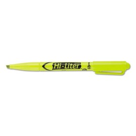 Pen Style Highlighter, Chisel Tip, Fluorescent Yellow Ink, 12/Pk