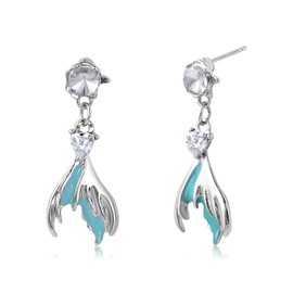 925 Sterling Silver Fish Drop Earrings for Women Blue Dangle with Cubic Zirconia Beach and Summer Earrings Tropical Style Ocean Jewelry