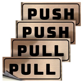 iSYFIX Cartel de calcomanías de empuje – Paquete de 2 unidades de 5 x 2 pulgadas – Calcomanía horizontal autoadhesiva, vinilo negro cepillado dorado para puertas en negocios, tiendas, cafeterías, tiendas y mucho más. Uso en interiores y exteriores.