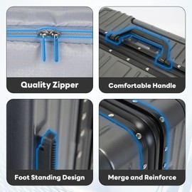 22 inch carry on luggage Durable Suitcase with Cup Phone Holder USB Port Aluminium Frame Carry on Luggage with 8 Double Spinner Wheels TSA Lock Suitcase with Cup Holder Carry On Luggage with USB Port