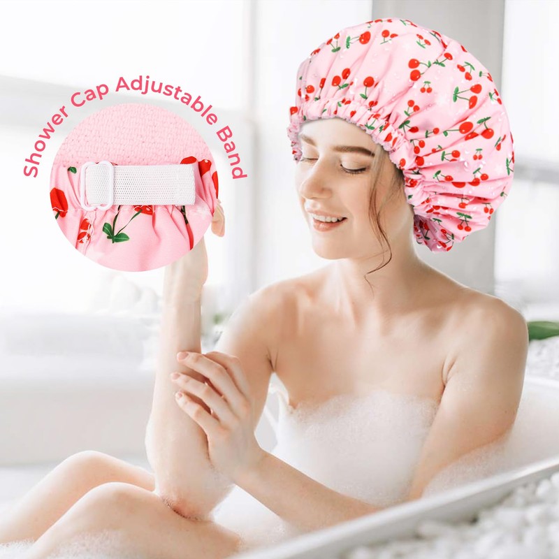 Shower Cap for Women Terry Lined Bath Cap Large Reusable